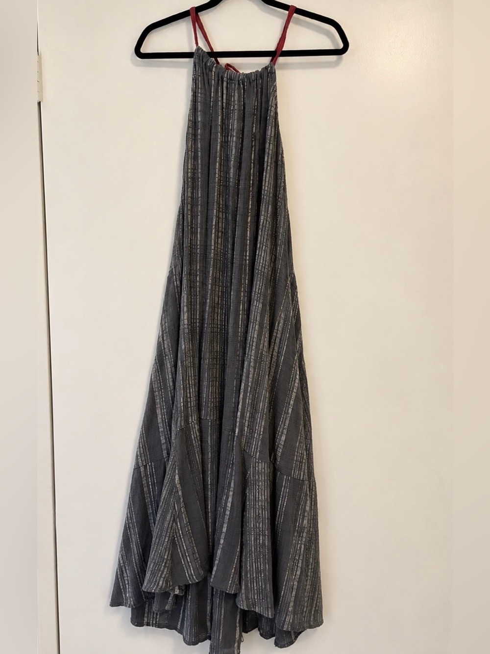 Xirena Gray Textured Cotton Gauze Halter Maxi Dress Made in USA Size Small